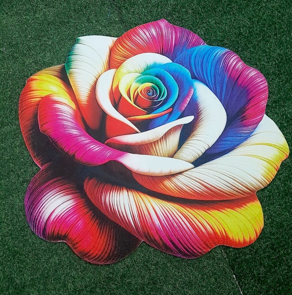 Multicolour Floral Print Flower Shaped Floor Mat
