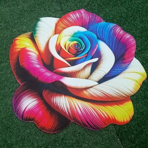 Multicolour Floral Print Flower Shaped Floor Mat
