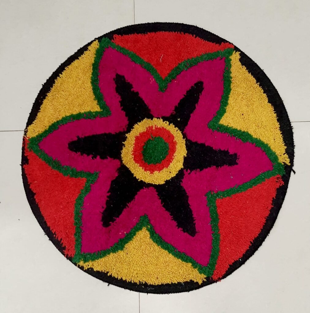 Multicolor Textured Floral Pattern Round Rug