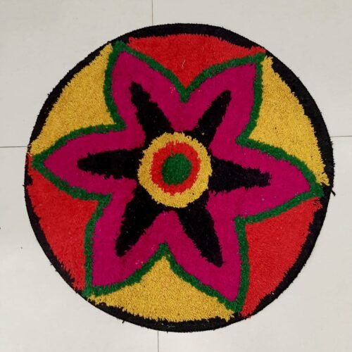 Multicolor Textured Floral Pattern Round Rug