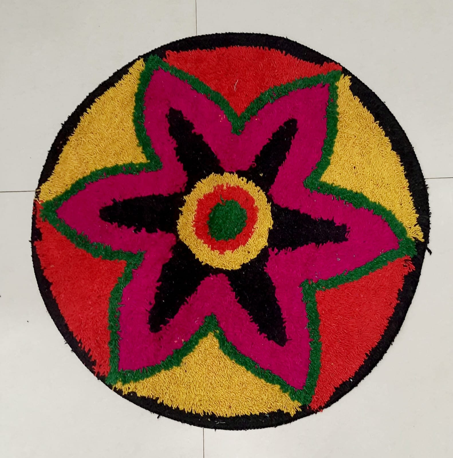 Multicolor Textured Floral Pattern Round Rug