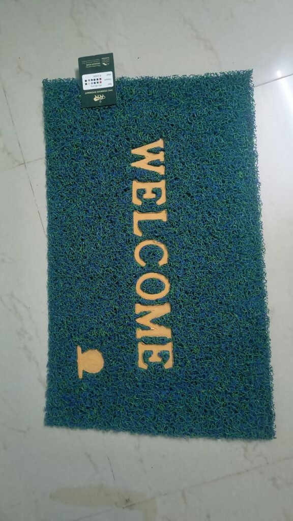 Blue PVC Welcome Textured Doormat (Pack of 2)