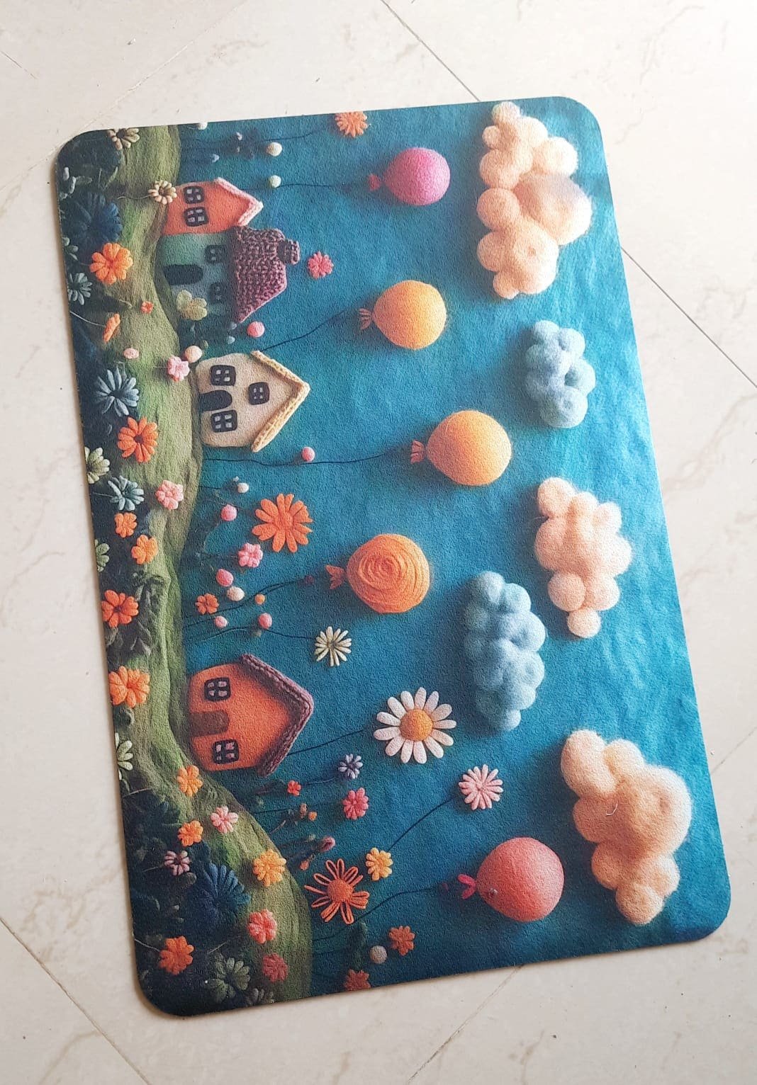 Whimsical Floral House Pattern Rectangular Floor Mat
