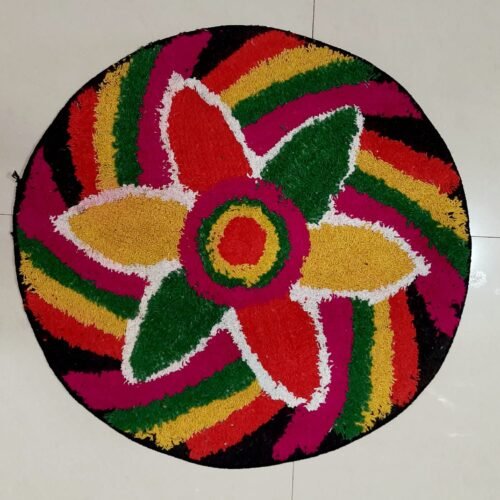 Tufted Floral Pattern Round Rug