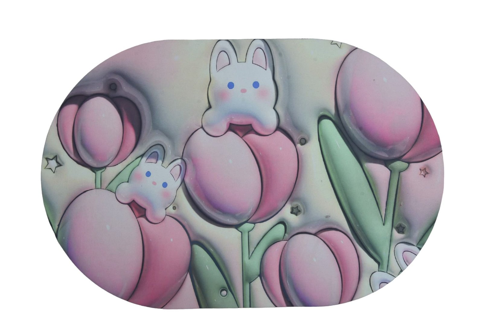Floral Bunny Print Oval Cushion Cover