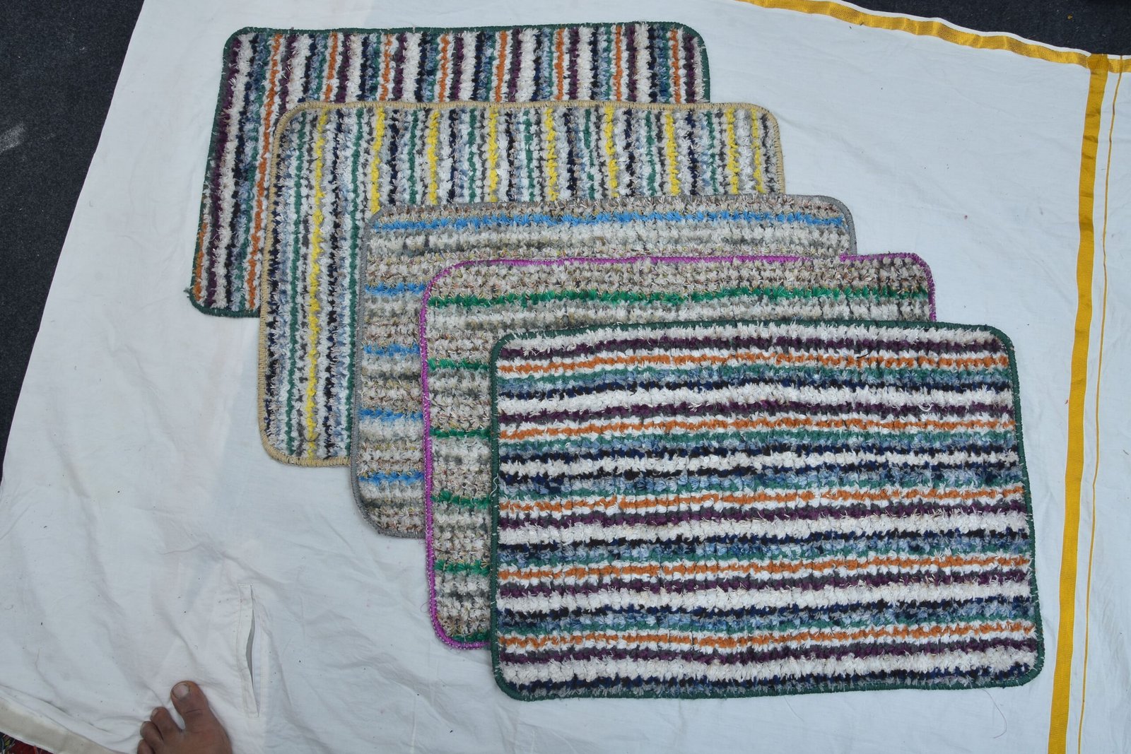 Fabric Striped Floor Mat Set (Pack of 2)