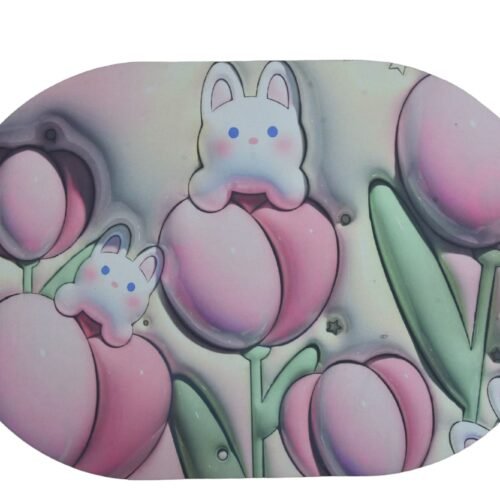 Floral Bunny Print Oval Cushion Cover
