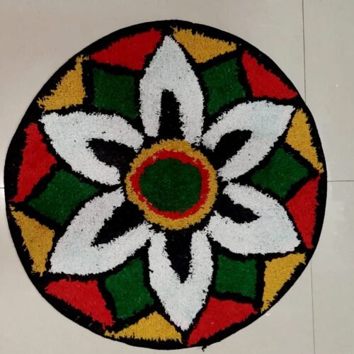 Tufted Floral Pattern Round Rug